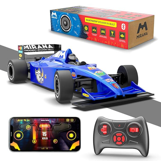 Mirana Super Car | USB Rechargable Type-C | in-Built Bluetooth Speaker | 1:12 Size High-Speed Racing Dual Motor RC Car | Long Range Remote & App Controlled Toy for Kids 4+ 5+ 6+ Years (Blue)