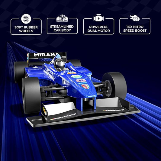 Mirana Super Car | USB Rechargable Type-C | in-Built Bluetooth Speaker | 1:12 Size High-Speed Racing Dual Motor RC Car | Long Range Remote & App Controlled Toy for Kids 4+ 5+ 6+ Years (Blue)
