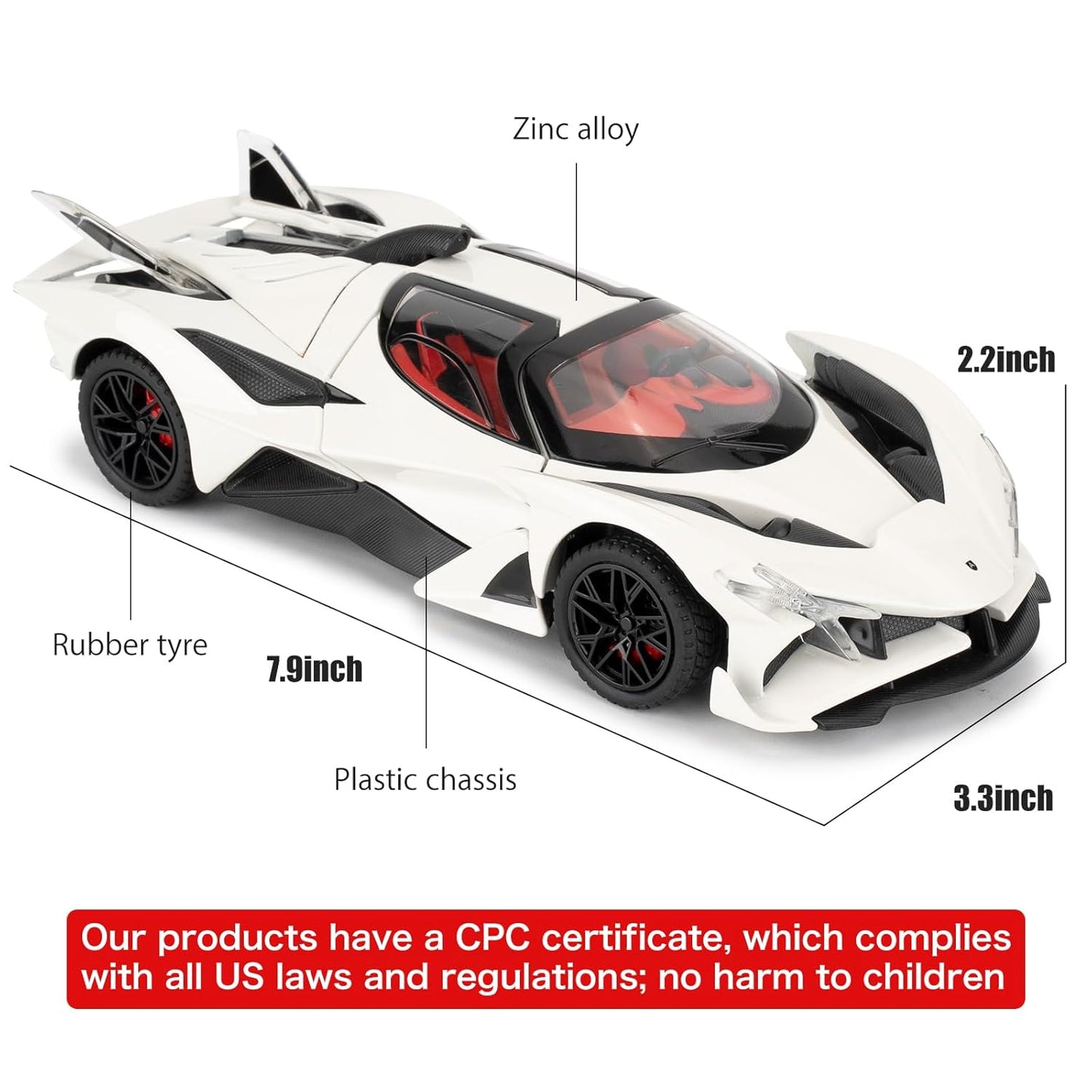 TGRCM-CZ 1/24 Apollo evo Alloy Model Car, Toy Car with Pull Back Function, Toy Car with Sound and Bright Lights, Suitable Collectible Model Toys, Gifts for Boys and Girls (White)