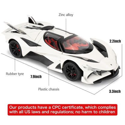 TGRCM-CZ 1/24 Apollo evo Alloy Model Car, Toy Car with Pull Back Function, Toy Car with Sound and Bright Lights, Suitable Collectible Model Toys, Gifts for Boys and Girls (White)