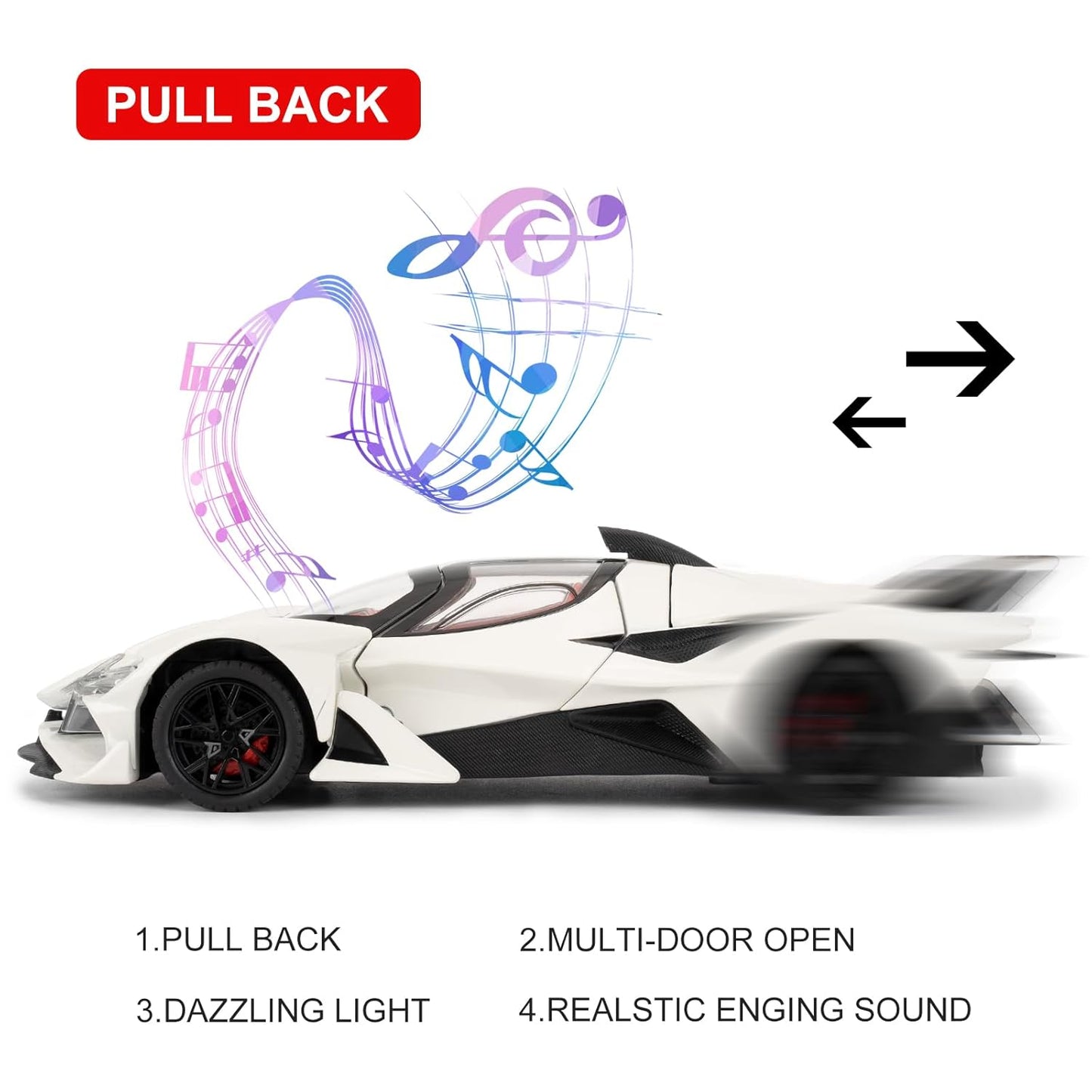 TGRCM-CZ 1/24 Apollo evo Alloy Model Car, Toy Car with Pull Back Function, Toy Car with Sound and Bright Lights, Suitable Collectible Model Toys, Gifts for Boys and Girls (White)