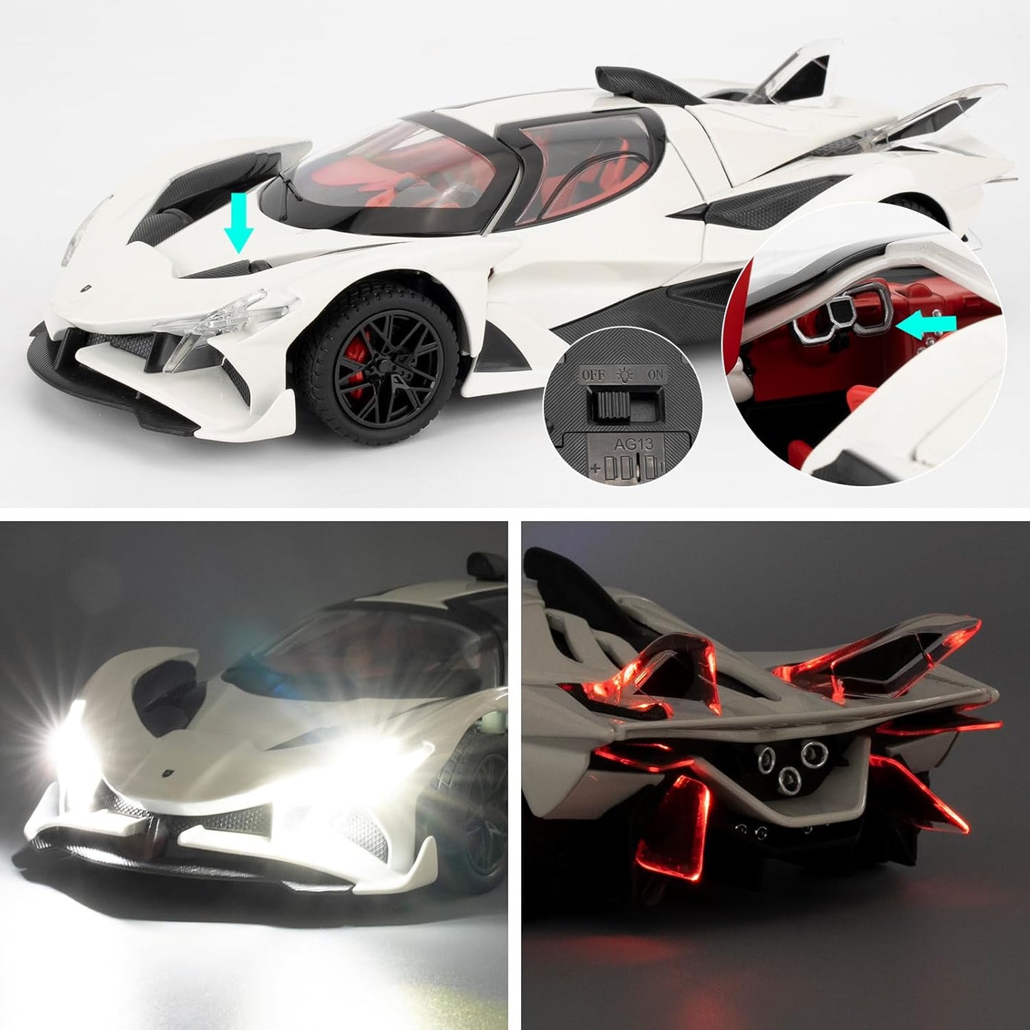 TGRCM-CZ 1/24 Apollo evo Alloy Model Car, Toy Car with Pull Back Function, Toy Car with Sound and Bright Lights, Suitable Collectible Model Toys, Gifts for Boys and Girls (White)