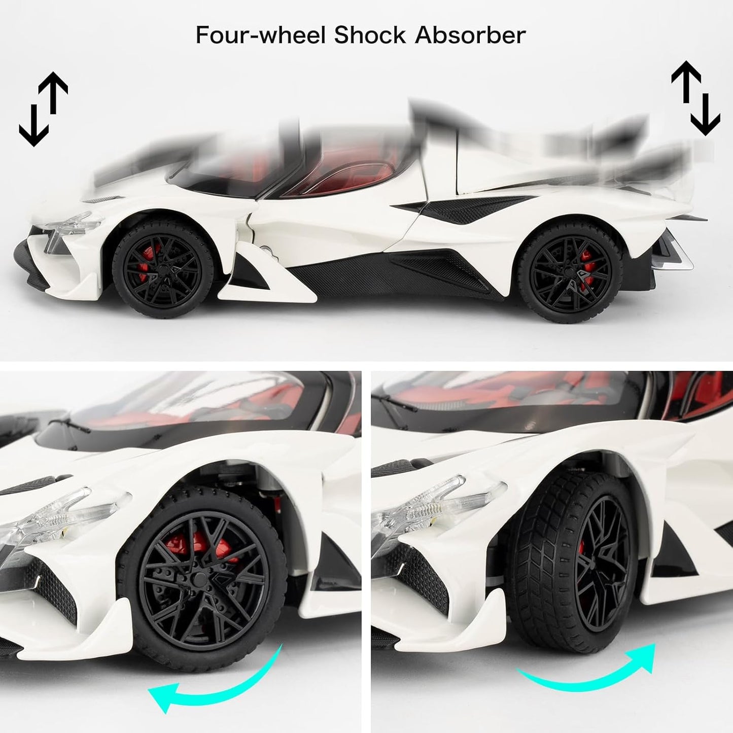 TGRCM-CZ 1/24 Apollo evo Alloy Model Car, Toy Car with Pull Back Function, Toy Car with Sound and Bright Lights, Suitable Collectible Model Toys, Gifts for Boys and Girls (White)