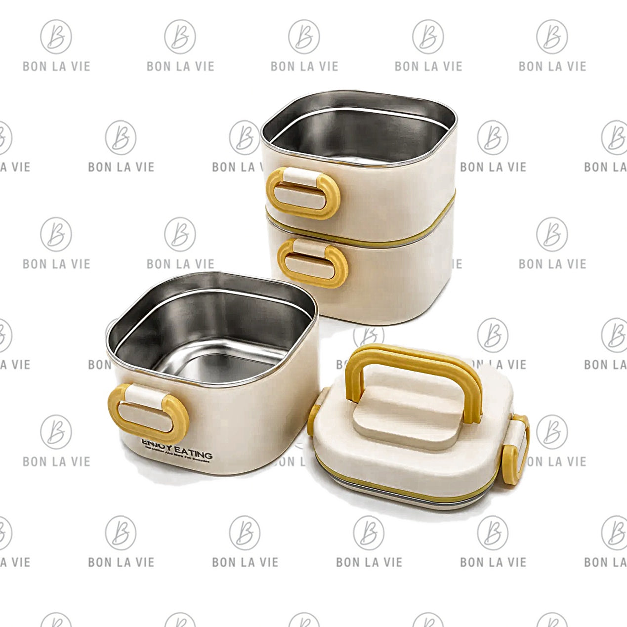 Three Layer Stainless Steel Lunch Box with Carry Handle