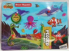 Skoodle Green Orange Ocean Republic Wooden Pegged Puzzle