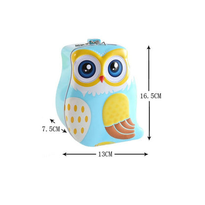 Owl Metal Piggy Bank with Lock & Key