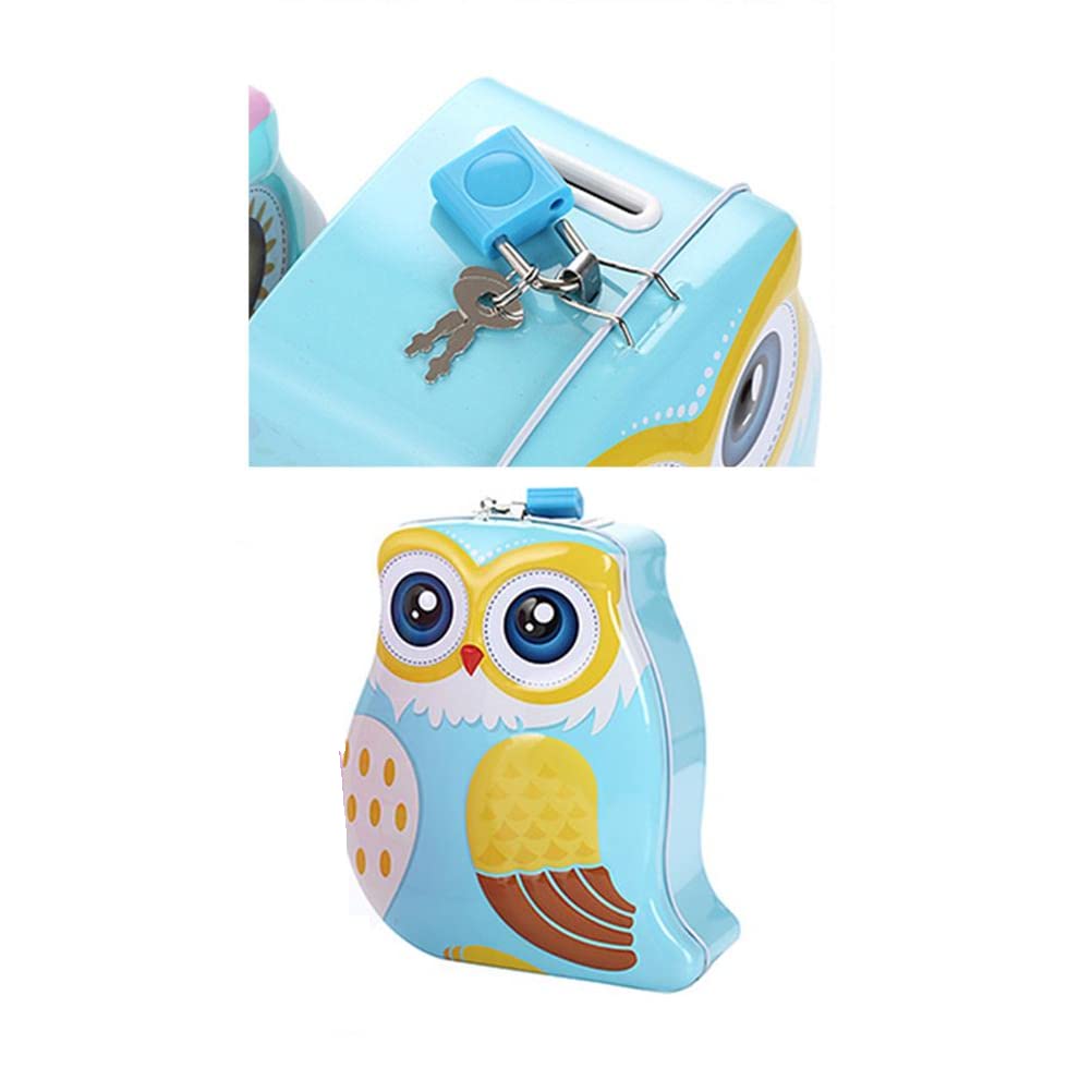 Owl Metal Piggy Bank with Lock & Key