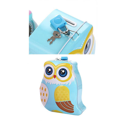 Owl Metal Piggy Bank with Lock & Key