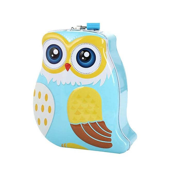 Owl Metal Piggy Bank with Lock & Key
