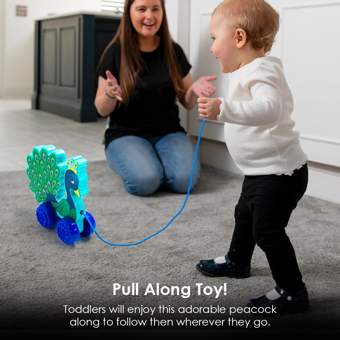 Ratna's Pearl The Peacock Pull Along Toy, Encourages Walking, Rattling Sound, 12 Months & Above, Infant and Preschool Toys