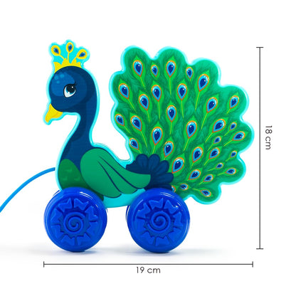 Ratna's Pearl The Peacock Pull Along Toy, Encourages Walking, Rattling Sound, 12 Months & Above, Infant and Preschool Toys