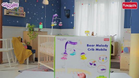 Giggles Funskool Bear Melody Crib Mobile, Soothing Music with Adorable Parachute Bears, Hanging Toy for Newborn Baby, Infants & Toddlers, Gift Set for Babies, Age 0+ Months