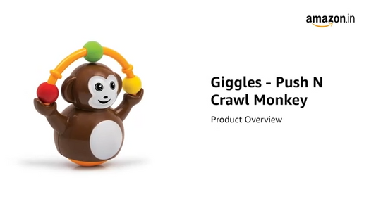 Giggles Funskool Push N Crawl Monkey, Activity & Learning Toy for Babies, Toddlers, for Baby Boys & Girls, Encourage Crawling, Improve Balance, Multicolour, Gift Set for Kids, Ages 6+ Months