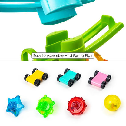 Ratna's 3 in 1 Thunder Racer Track Car Ramp 5 Layer Ball Drop & Roll Swirling Tower Toys for Baby and Toddler | Stack, Drop & Go Ramp Toy Set Includes 3 Cars, 3 Sliders & 1 Ball