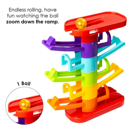 Ratna's 3 in 1 Thunder Racer Track Car Ramp 5 Layer Ball Drop & Roll Swirling Tower Toys for Baby and Toddler | Stack, Drop & Go Ramp Toy Set Includes 3 Cars, 3 Sliders & 1 Ball