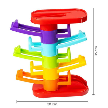 Ratna's 3 in 1 Thunder Racer Track Car Ramp 5 Layer Ball Drop & Roll Swirling Tower Toys for Baby and Toddler | Stack, Drop & Go Ramp Toy Set Includes 3 Cars, 3 Sliders & 1 Ball