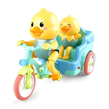 KEENBEY Cartoon Cute Duck Tricycle Toy, Funny Duck Auto Rickshaw Toy, Tricycle Toy with Music and 3D Flashing Lights, Bump and Go Musical Tricycle Toys for Kids (Multi Color)