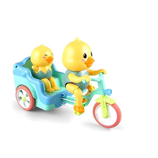 KEENBEY Cartoon Cute Duck Tricycle Toy, Funny Duck Auto Rickshaw Toy, Tricycle Toy with Music and 3D Flashing Lights, Bump and Go Musical Tricycle Toys for Kids (Multi Color)