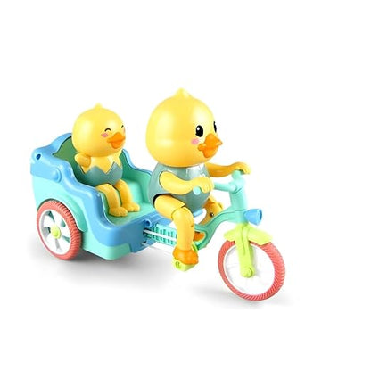 KEENBEY Cartoon Cute Duck Tricycle Toy, Funny Duck Auto Rickshaw Toy, Tricycle Toy with Music and 3D Flashing Lights, Bump and Go Musical Tricycle Toys for Kids (Multi Color)