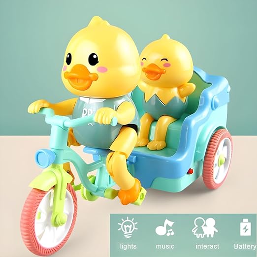 KEENBEY Cartoon Cute Duck Tricycle Toy, Funny Duck Auto Rickshaw Toy, Tricycle Toy with Music and 3D Flashing Lights, Bump and Go Musical Tricycle Toys for Kids (Multi Color)