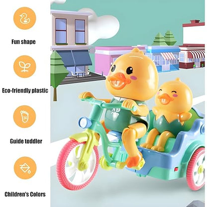 KEENBEY Cartoon Cute Duck Tricycle Toy, Funny Duck Auto Rickshaw Toy, Tricycle Toy with Music and 3D Flashing Lights, Bump and Go Musical Tricycle Toys for Kids (Multi Color)