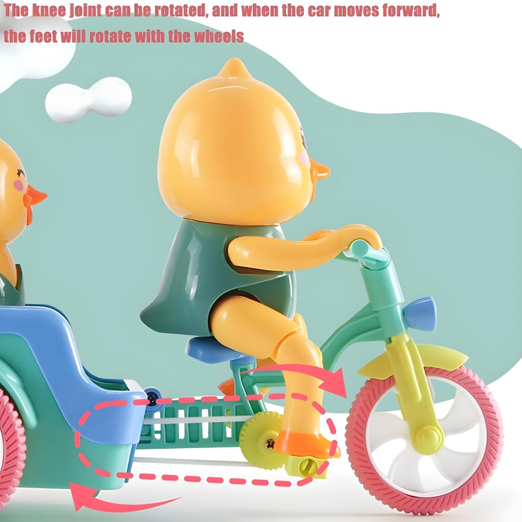 KEENBEY Cartoon Cute Duck Tricycle Toy, Funny Duck Auto Rickshaw Toy, Tricycle Toy with Music and 3D Flashing Lights, Bump and Go Musical Tricycle Toys for Kids (Multi Color)