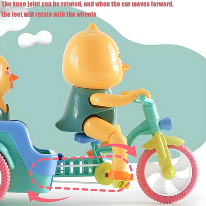 KEENBEY Cartoon Cute Duck Tricycle Toy, Funny Duck Auto Rickshaw Toy, Tricycle Toy with Music and 3D Flashing Lights, Bump and Go Musical Tricycle Toys for Kids (Multi Color)