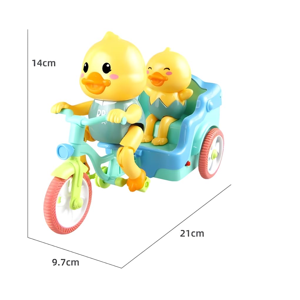 KEENBEY Cartoon Cute Duck Tricycle Toy, Funny Duck Auto Rickshaw Toy, Tricycle Toy with Music and 3D Flashing Lights, Bump and Go Musical Tricycle Toys for Kids (Multi Color)