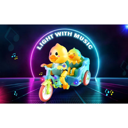 KEENBEY Cartoon Cute Duck Tricycle Toy, Funny Duck Auto Rickshaw Toy, Tricycle Toy with Music and 3D Flashing Lights, Bump and Go Musical Tricycle Toys for Kids (Multi Color)