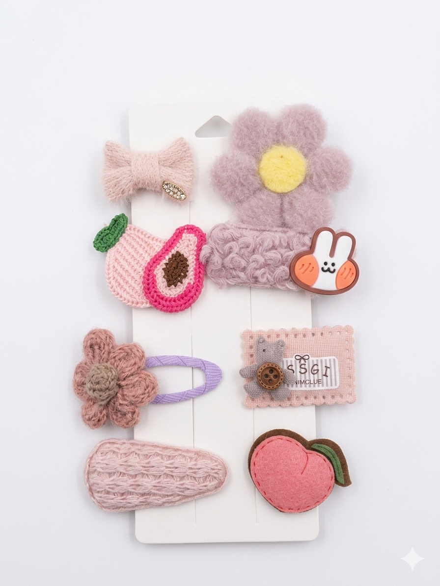 Cute Handmade Fabric and Crochet Hair Clip Set