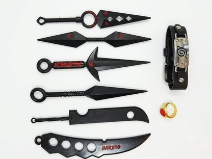 Naruto Kunai Collectible Set of 6 with Konoha Ring and Bracelet