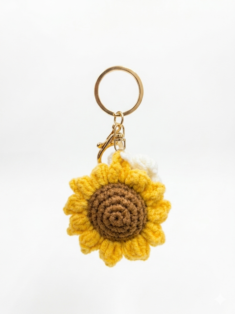 Handmade Sunflower Crochet Keychain with Daisy Charm