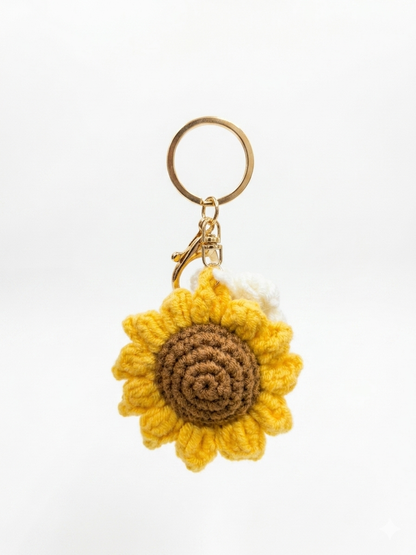 Handmade Sunflower Crochet Keychain with Daisy Charm