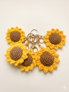 Handmade Sunflower Crochet Keychain with Daisy Charm