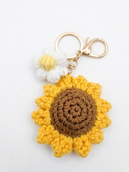 Handmade Sunflower Crochet Keychain with Daisy Charm