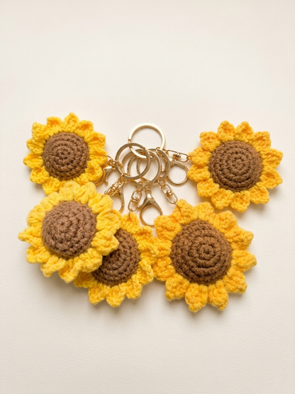 Handmade Sunflower Crochet Keychain with Daisy Charm