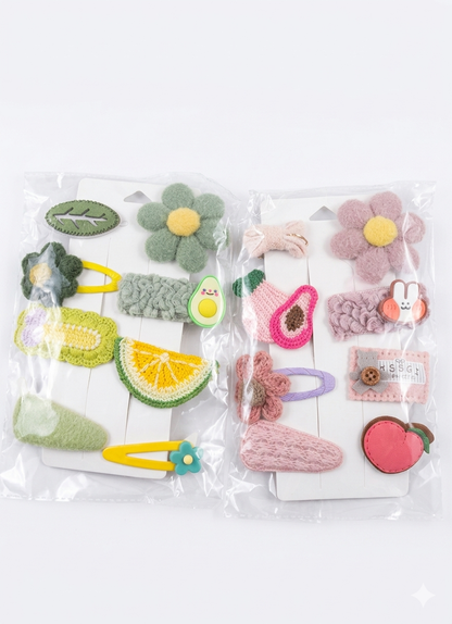 Cute Crochet and Felt Hair Clips Set 8 Pieces