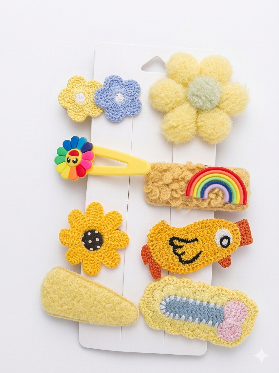 Cute Handmade Fabric and Crochet Hair Clip Set
