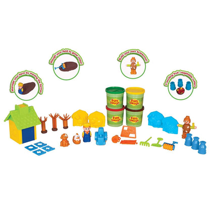 Fundough Funskool Farm House, Play Set for Kid, 4 Colorful Tubs of 50g Each (250g Total), Learning, Fun & Engaging Activity, Multicolour, Gift Set for Kids, Age 3+ Years