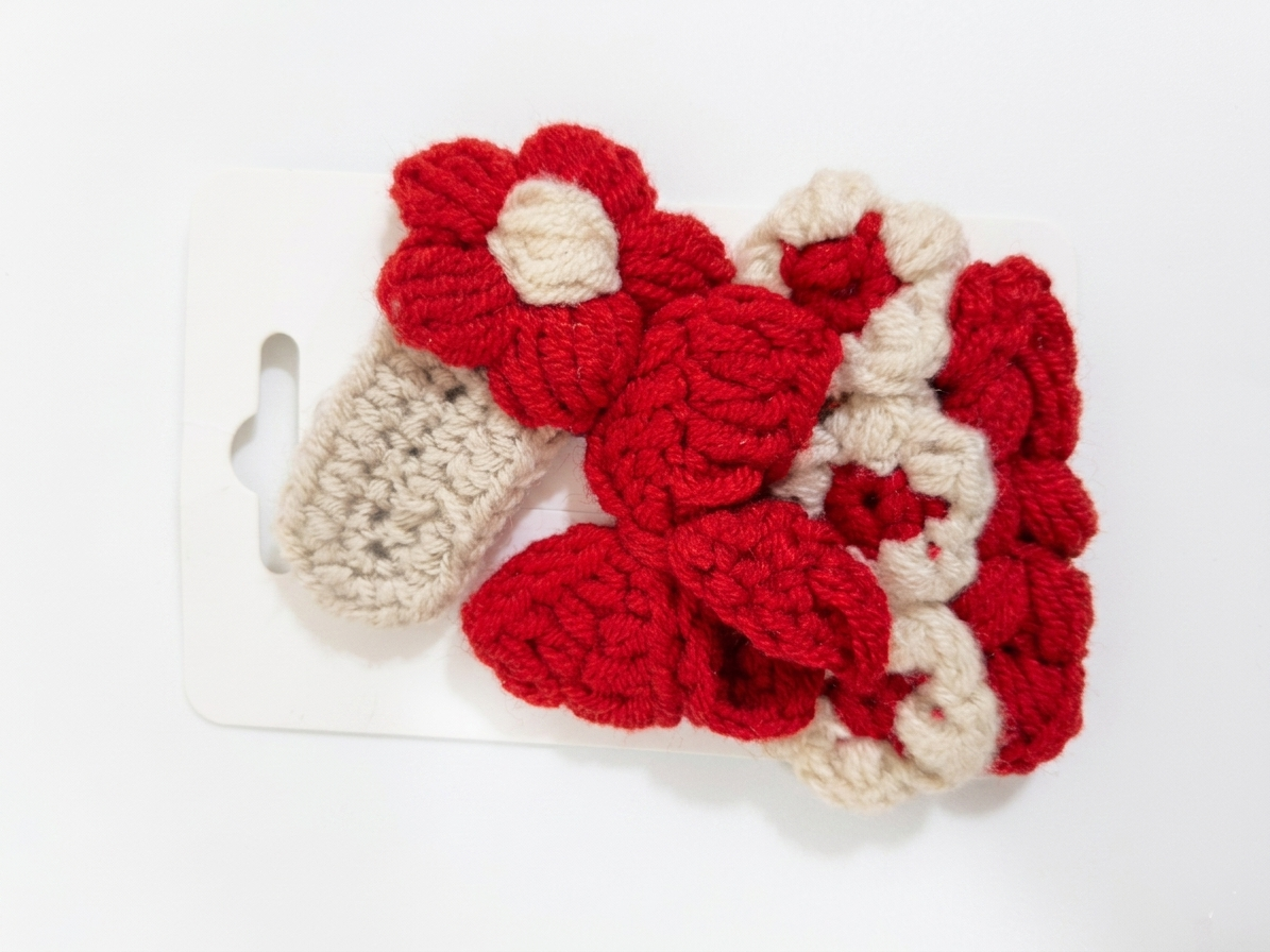 Handmade Crochet Flower Hair Scrunchie Set