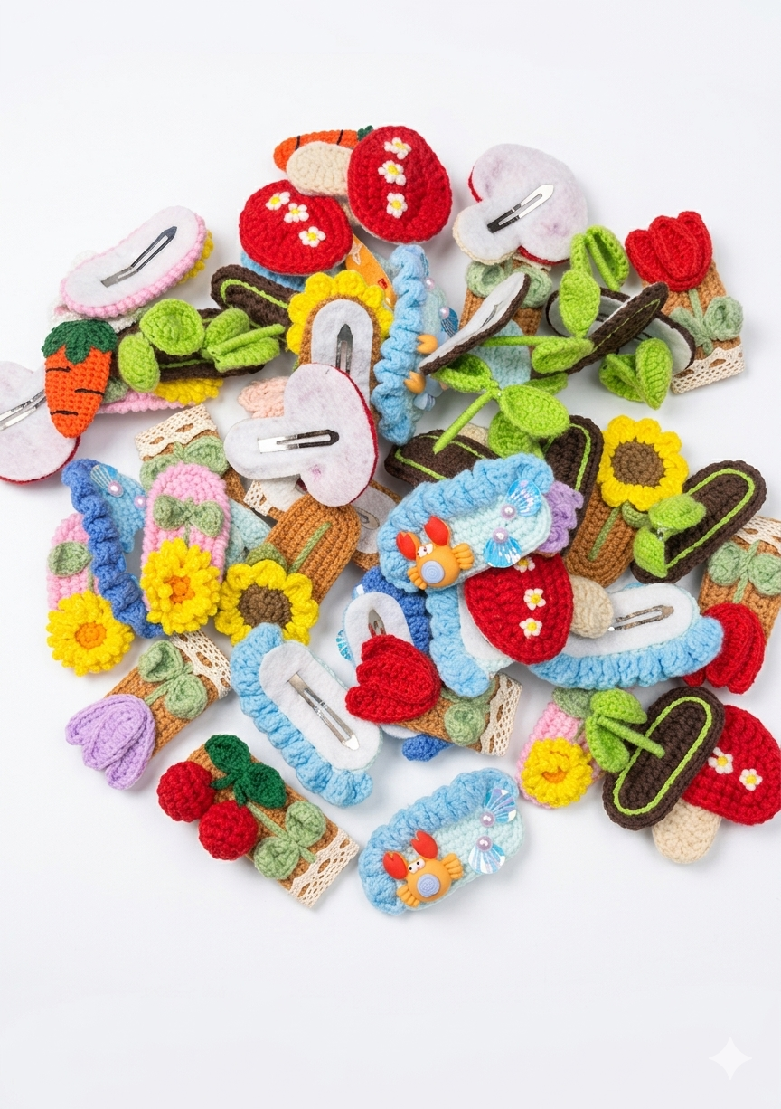 Handcrafted Crochet Nature Hair Clips and Ties
