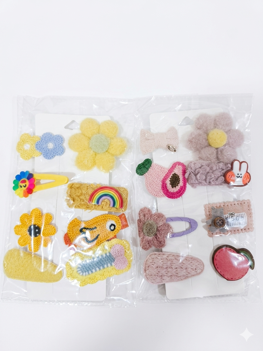 Cute Handmade Fabric and Crochet Hair Clip Set