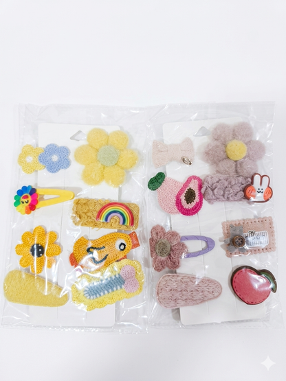 Cute Handmade Fabric and Crochet Hair Clip Set