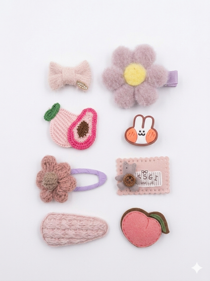Cute Handmade Fabric and Crochet Hair Clip Set