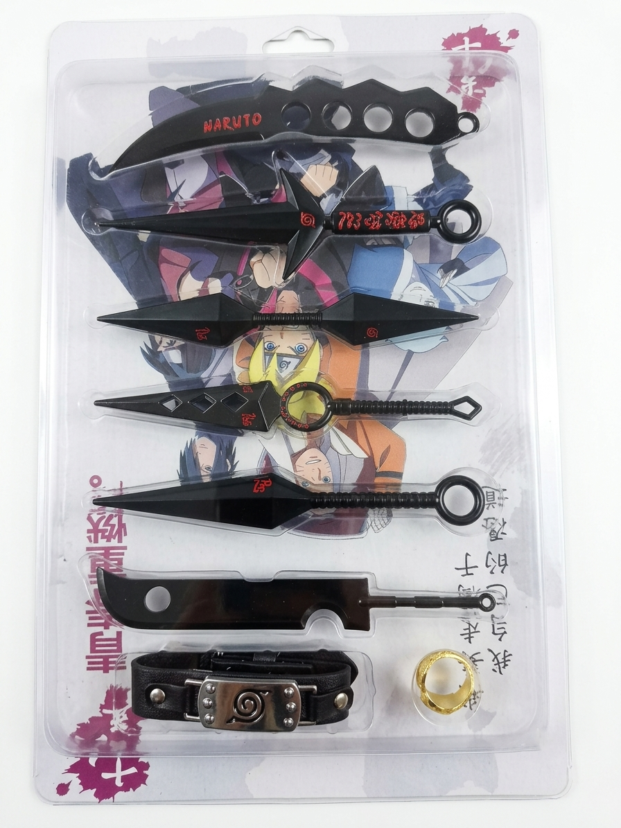 Naruto Kunai Collectible Set of 6 with Konoha Ring and Bracelet