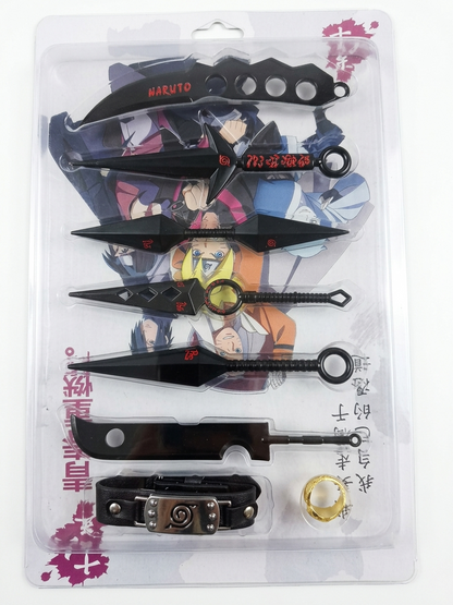 Naruto Kunai Collectible Set of 6 with Konoha Ring and Bracelet