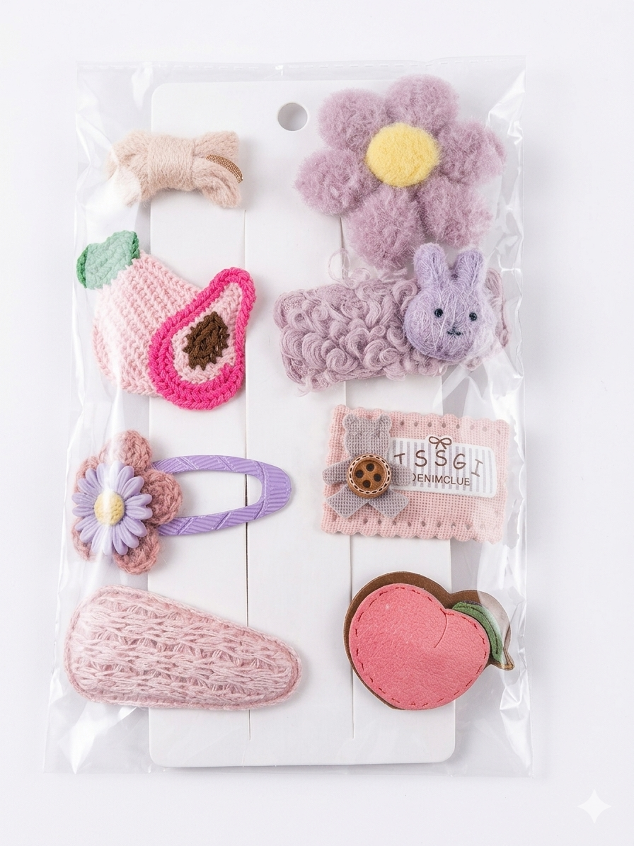 Cute Crochet and Felt Hair Clips Set 8 Pieces