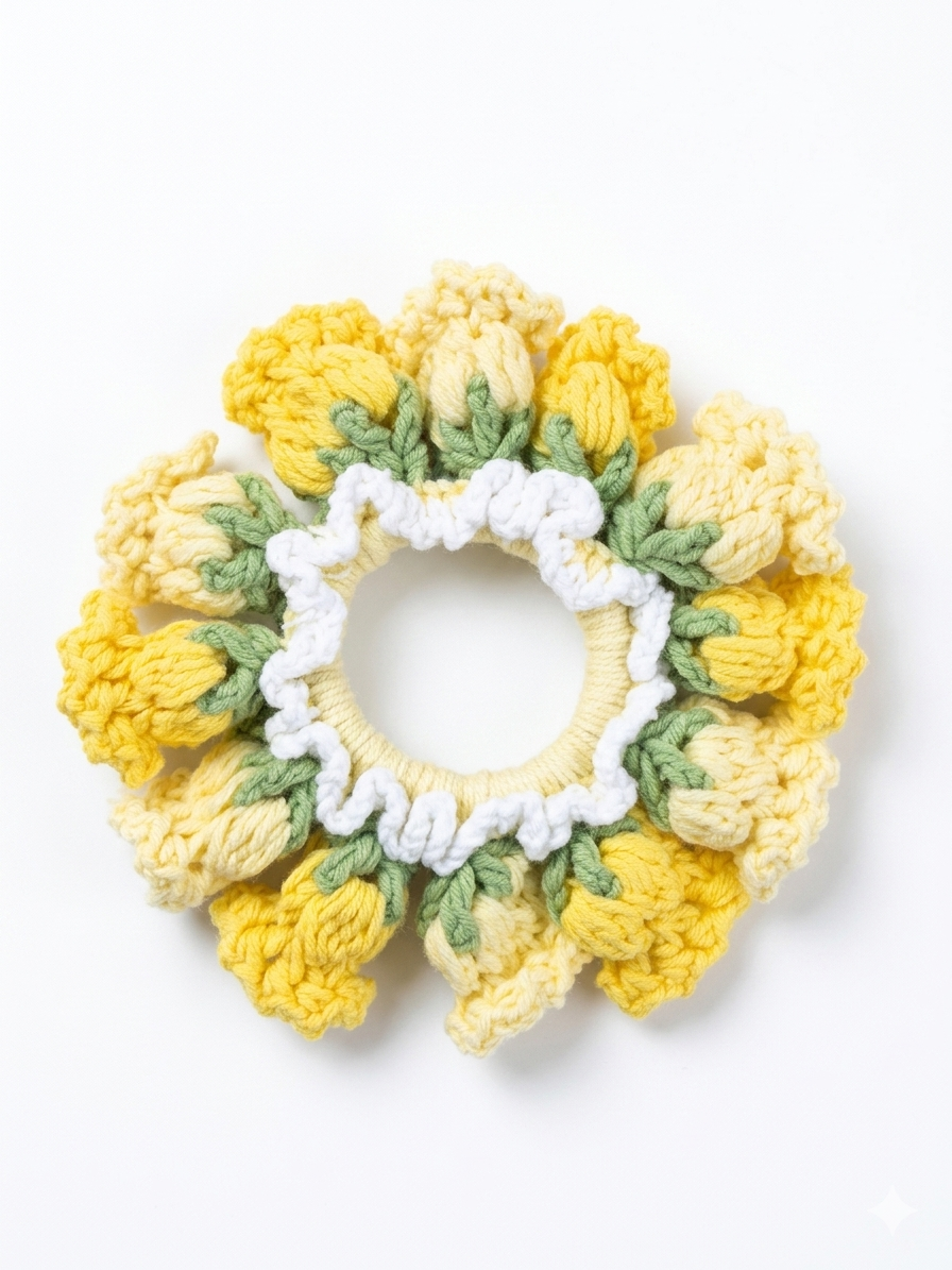 Handcrafted Crochet Flower Scrunchie Hair Band