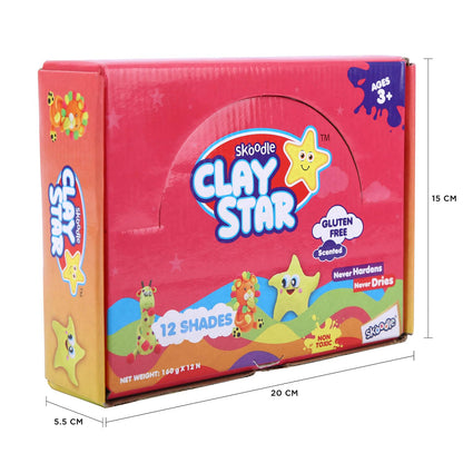 SKOODLE Clay Star, Set of 12 Multicolor Reusable & Non Toxic Clays for Kids (160 GMS Each) Never-Dries, Never-Hardens, Creative Art Crafts Gift for Kids, for 3+ Years