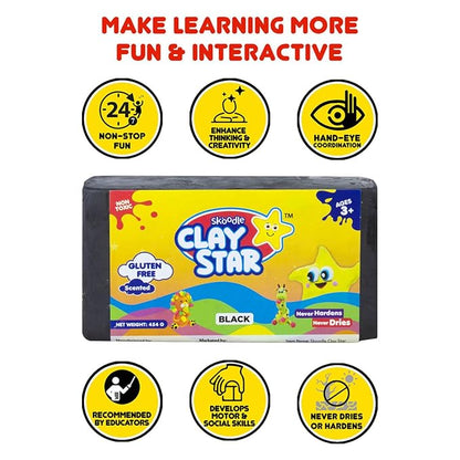 Skoodle Clay Star, Black Clay Bar (454gm), for Modelling & Sculpting, Scented Clay, Non-Toxic, for 3+ Years, Gift for Kids
